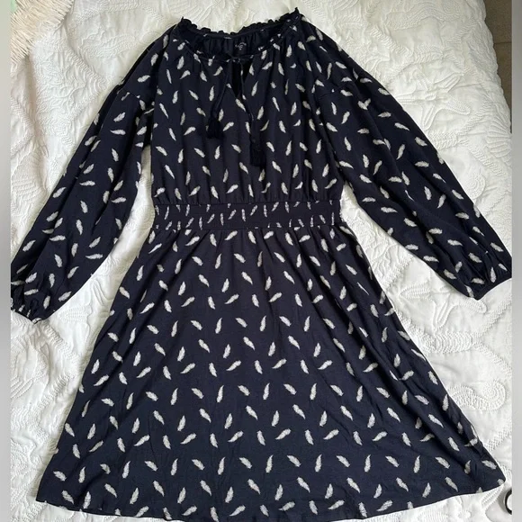 Garnet Hill Split Neck Dress XS Feather Stretch Tie Organic Cotton - Picture 2 of 10